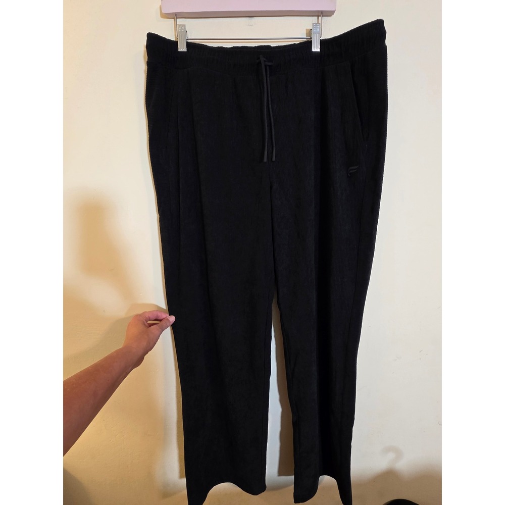 Fabletics Black Corduroy Wide-Leg Knit Drawstring Lounge Pants XL Tall NWT's